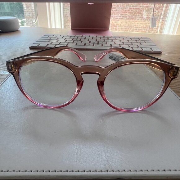Nordstrom Office Chic Blue Light Computer Acetate Glasses Pink Nude 58mm - Picture 4 of 11